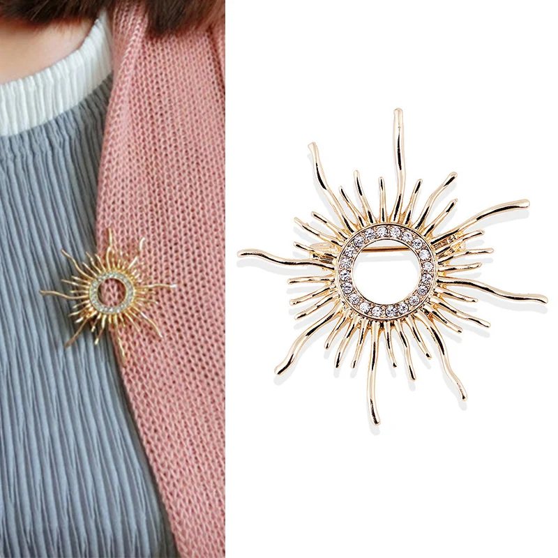 

2018 New Arrival Graceful Sun Shaped 1PC Cool Allergy Free Crystal Brooch Beautiful Scarf Clip Pins For Weeding Coat Cardigan