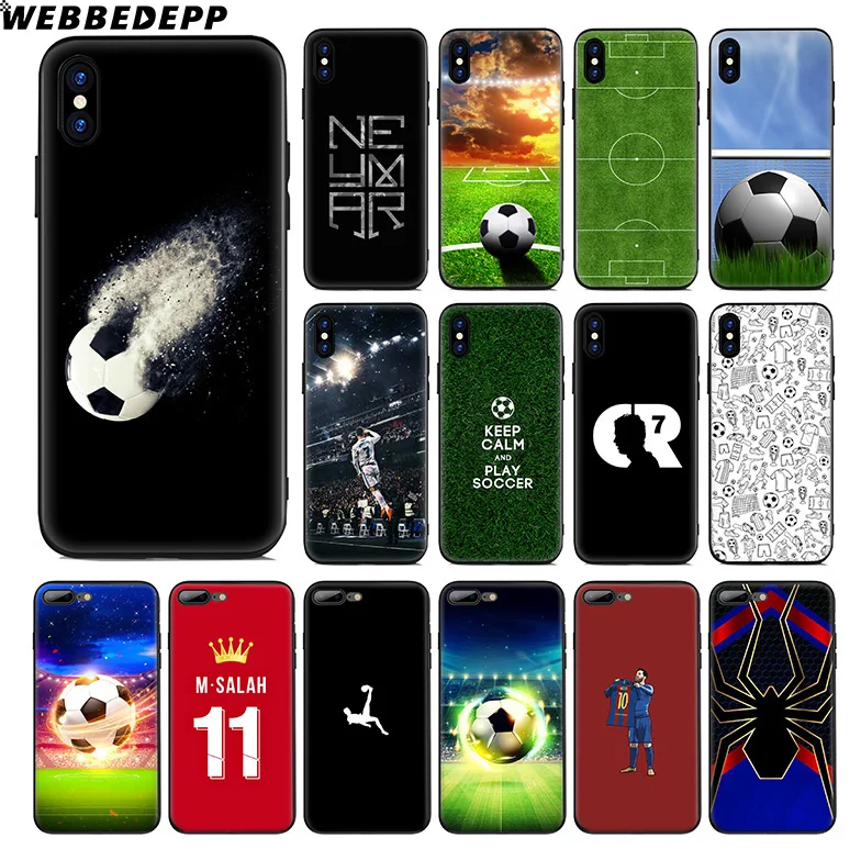 

WEBBEDEPP Football Soccer Ball Soft Silicone Case for Apple iPhone Xr Xs Max X or 10 8 7 6 6S Plus 5 5S SE Phone Case