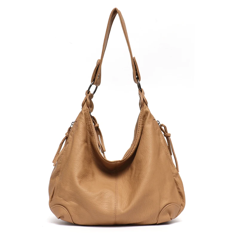 CEZIRA, двойная молния, женская сумка Хобо, повседневная, мягкая, мытая кожа, веганская сумка, на плечо и через плечо, подушка, сумка, повседневная сумка - Цвет: Camel