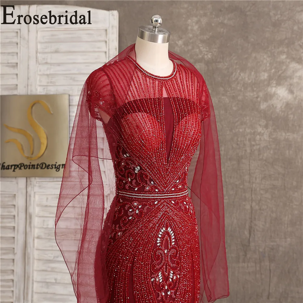 Красное роскошное вечернее платье с бусинами Формальное вечернее платье для женщин элегантное О-образным вырезом Прозрачный лиф