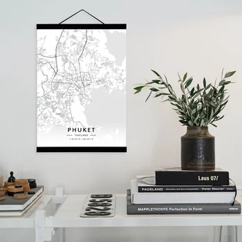 

Phuket, Thailand City Map Wooden Framed Canvas Painting Home Decor Wall Art Print Pictures Poster Hanger