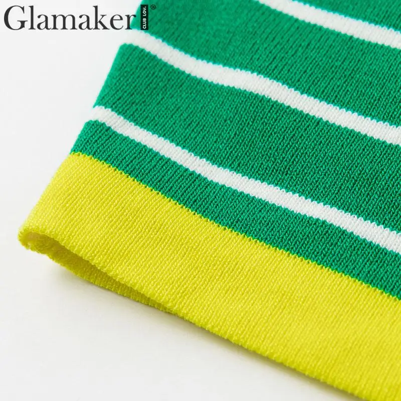 Glamaker, вязаный полосатый топ-труба для женщин, женская майка, женские топы, лето, желтый Короткий трикотажный топ, сексуальная уличная одежда для женщин