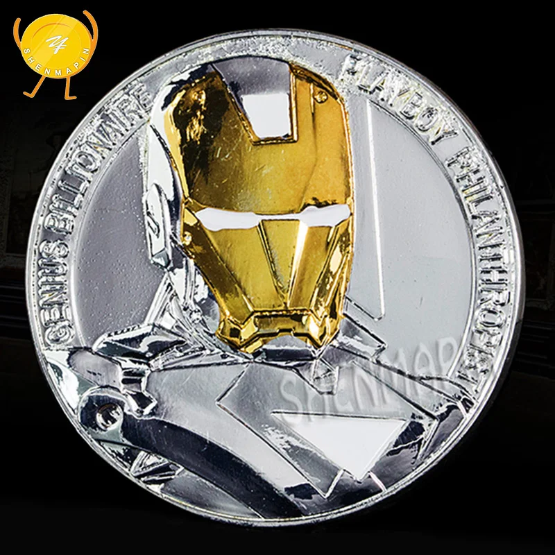 

Super Heroes Iron Man Commemorative Coin Avengers Animation Movie Gold Silver Coins Collectibles Children's Cartoon Art Gift