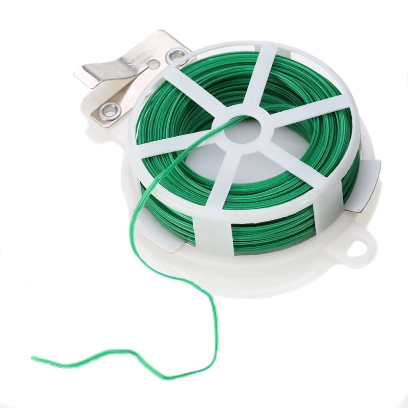 1PC 50m PVC Green Plastic Twist Tie Wire Spool roll with Cutter for Garden Yard Plant Green in