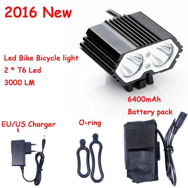 Best Price 2016 New 3000 Lumens 2 x XM-LT6 LED Cycling Bike Bicycle Light Head front Lights flash light Lamp + 18650 Battery Pack + Charger