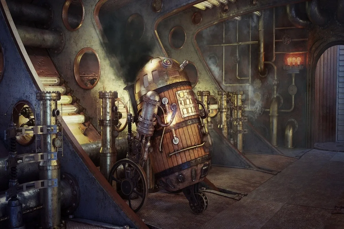 Художественный Дымчатая труба robot steampunk AT029 тканевый постер с рисунком на заказ