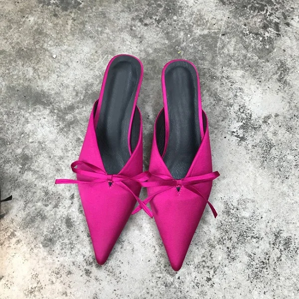 Туфли без задника с бантом; женские туфли-лодочки с острым носком; туфли на высоком каблуке без застежки; шикарные женские туфли без задника на каблуке «рюмочка»; элегантная женская офисная обувь; SWA0001 - Цвет: purple