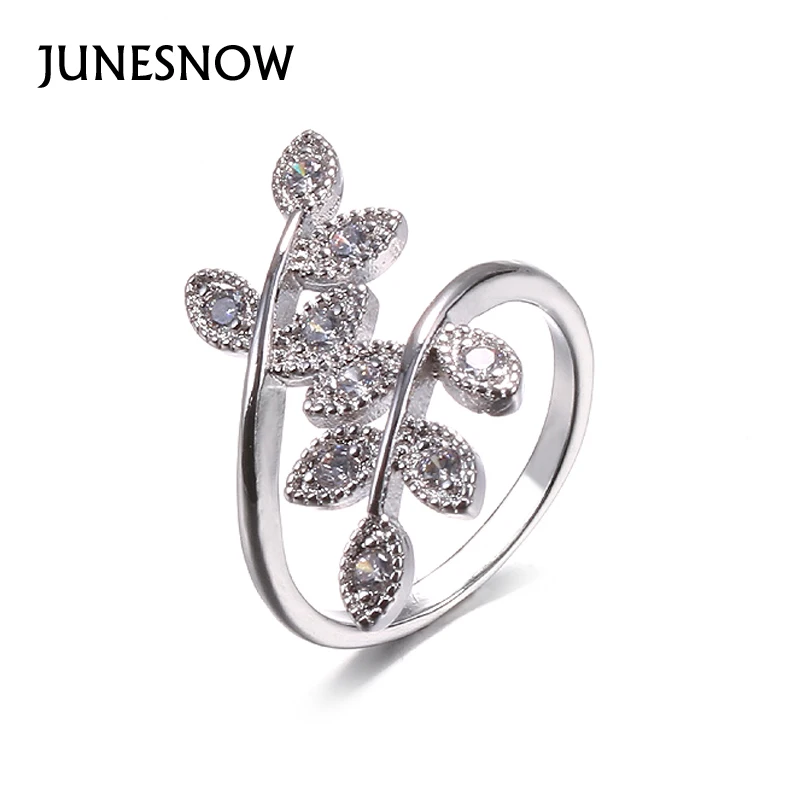 

JUNESNOW Brand Hot Sale Copper Silver Plated Retro Vintage Leaf Ring For Women Original Jewelry Valentine's Day Gift
