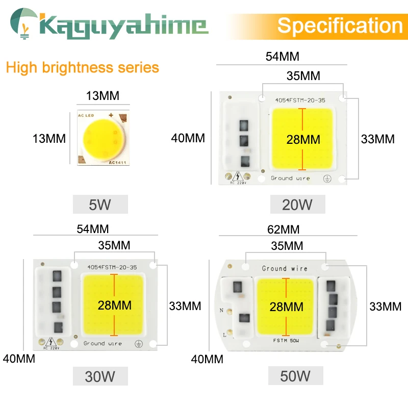 Kaguyahime светодиодный чип COB 220 В 20 Вт 30 Вт 50 Вт 100 вт DIY интегрированный чип прямоугольная лампа без необходимости драйвера для прожектора