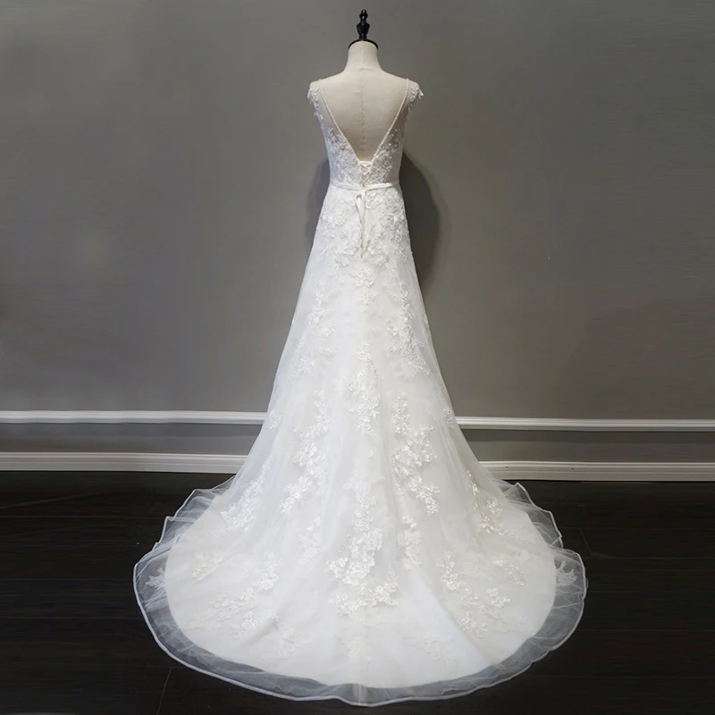 Fansmile новинка Vestido De Noiva белое кружевное ТРАПЕЦИЕВИДНОЕ свадебное платье шлейф плюс размер заказное свадебное платье невесты FSM-088M