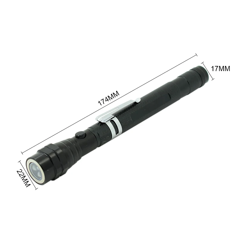 Portable LED Flashlight 3 LED Flexible Tactical Torch Lamp Magnetic Telescoping Self Defense Stick Baton Light Pick up Tool