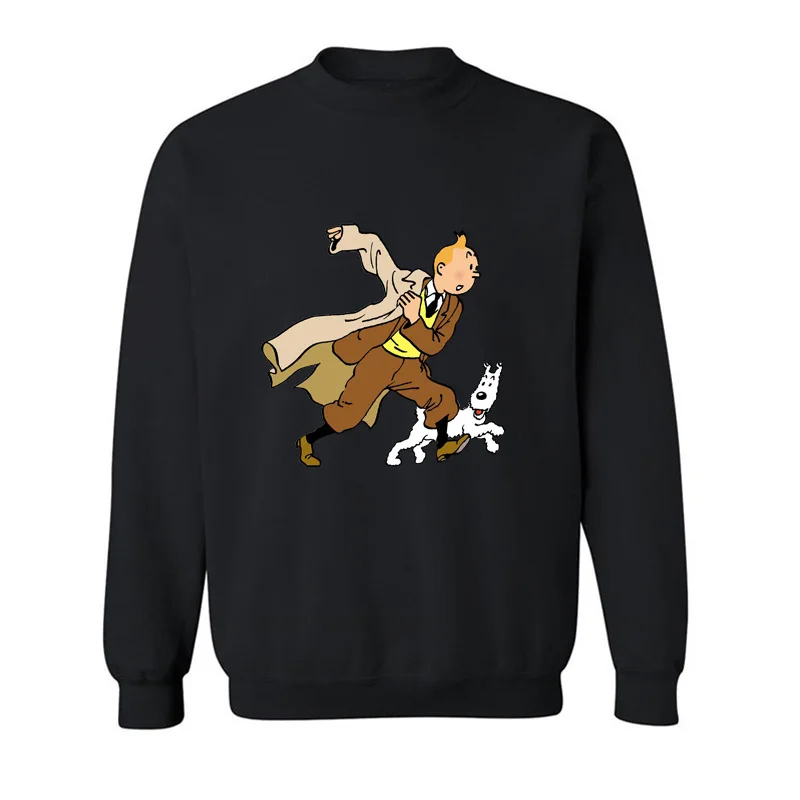 

New Fashion Long Sleeve Sweatshirt Men Clothes Tintin Adventure Cartoon Print Funny Hoodies Sweatshirts Men