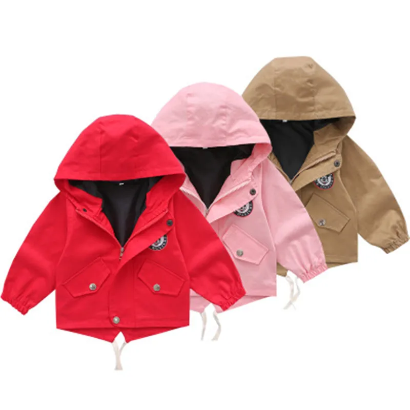 

2019 New Spring Autumn Cartoon Casual Girls Trench Coat Loose Hooded Children's jacket Long Sleeve Zipper Coat