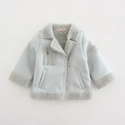 Baby Infant Kids Deerskin Velvet Thickened Thermal Jacket Fall Winter New Little Girls Lamb Velvet Coat Children's Clothes B196 - Цвет: Небесно-голубой