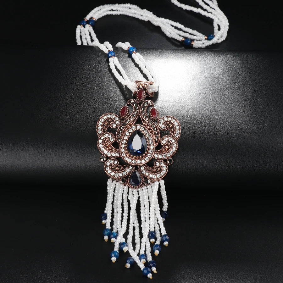 Kinel богемное ожерелье с подвеской с кисточкой, винтажное ювелирное золотое ожерелье ручной работы из бисера, длинное ожерелье для женщин