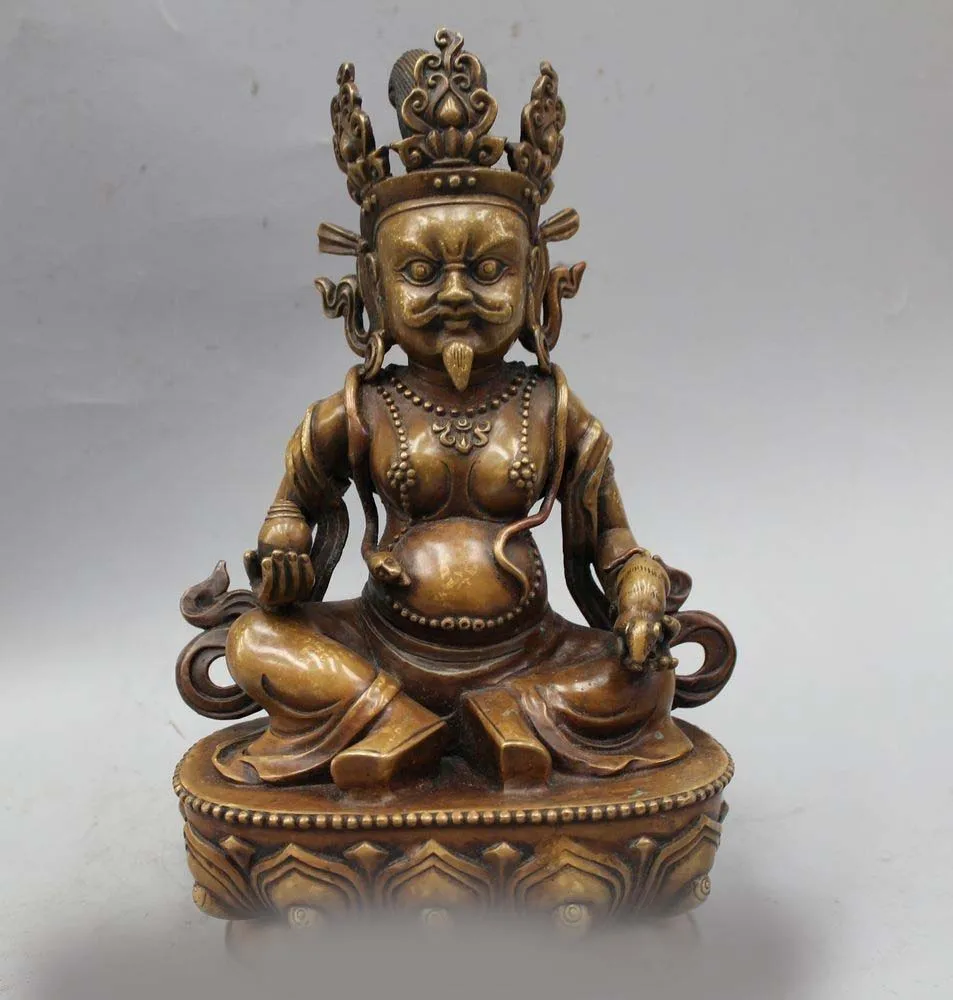 

10" Tibet Tibetan Buddhism Bronze Seat Wealth God Yellow Jambhala Buddha Statue DSD66