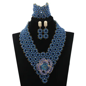 

Nigerian Blue Bead Wedding Jewelry Set Bridal Jewelry Sets African Beads Jewelry Set HX695