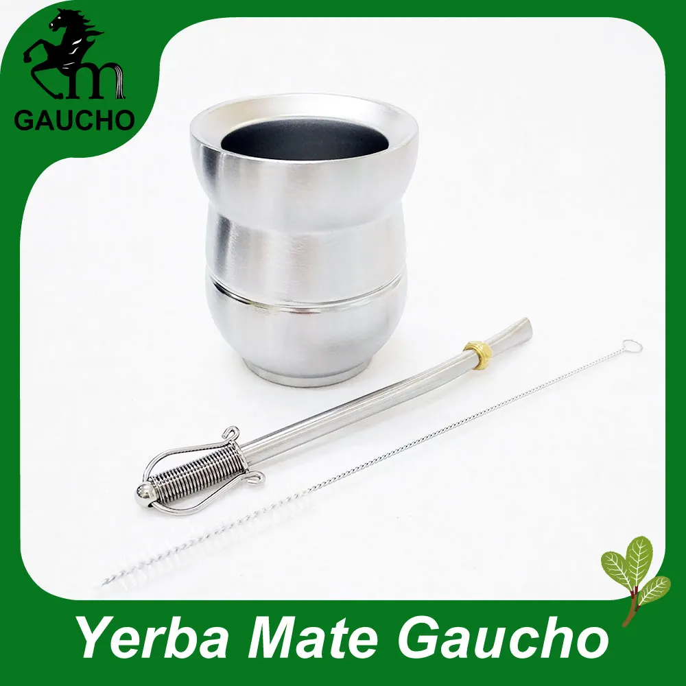 1 компл./лот Yerba mate Gourds наборы из нержавеющей стали Calabash двойная стена с трубка для травяного чая мате и чистящей щеткой