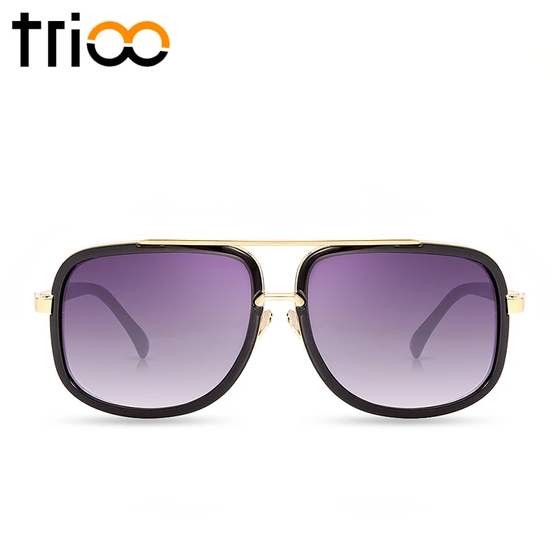 TRIOO коричневые мужские Квадратные Солнцезащитные очки Роскошные брендовые дизайнерские Золотое металлическое обрамление Oculos высококачественные градиентные линзы солнцезащитные очки для мужчин - Цвет линз: 001