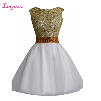 

Linyixun Real Photo Elegant 8th grade prom dresses Scoop A-Line Homecoming Dresses 2017 Appliques Beaded Sexy cocktail dresses