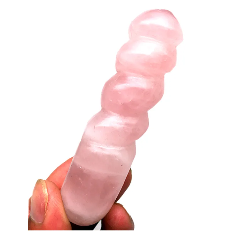 

10cm hot sale 100% natural pink rose quartz crystal wand handmade carved healing crystal gemstone yoni wand as gift for women