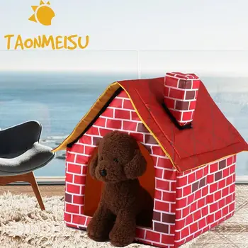 

Top selling Removable Washable Red Brick Pet House Dog Bed Room Chimney House Kennel Cattery Tent Nest for Dropshipping