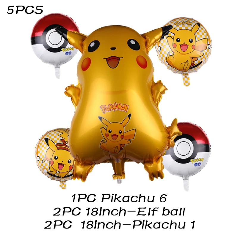 Мультфильм Пикачу Pokemon Go фольгированные шары с днем рождения украшения для детской вечеринки игрушки для детского дня рождения - Цвет: 5pcs Pikachu 6 1
