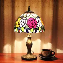 20 см Роза Тиффани настольная лампа в стиле кантри витражная Настольная лампа для спальни Средиземноморский стиль 110-240 В 0100