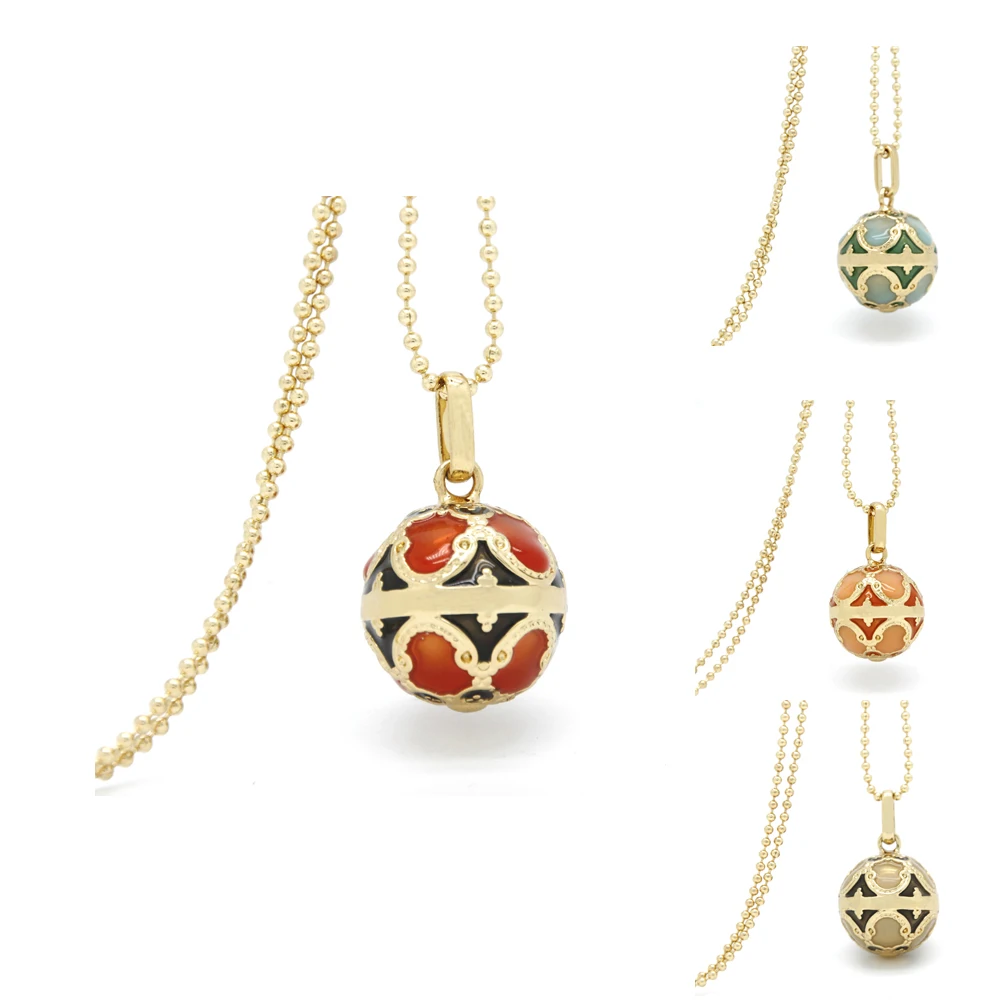 Multi Color Enamel 22mm Round Bell Ball Chime Necklace Angel Gold Ball
