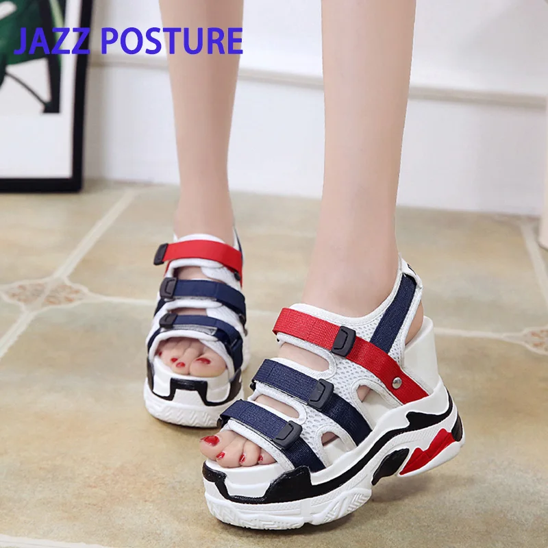 

Blue sandals ladies 2019 ladies casual shoes wedges high heel thick with sandals summer women's shoes white sports sandals y238