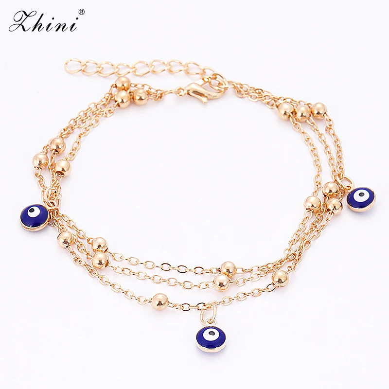 

ZHINI Metal Bracelets Anklets for Women Gold Color Blue Evil Eye Hamsa Hand Shell Turkish Jewelry Bangle Boho Wedding Bracelets
