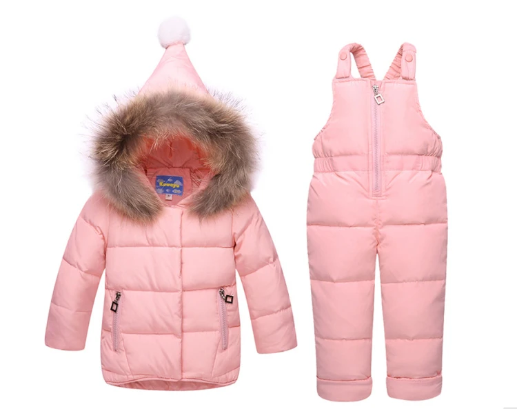 Toddler Girls Winter Clothing Duck Down Hooded Coat + Overall Solid