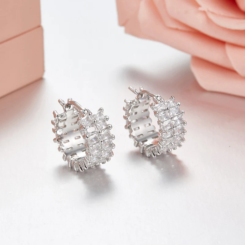 [MeiBaPJ] элегантные женские чистого серебра S925 циркониевые серьги ААА простые серьги-гвоздики ювелирные украшения