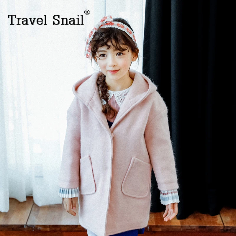 

Travel snail 3-7 yrs girls coat for girl winter wool coat for kids girl jacket sweatshirt pink 2017 winter New