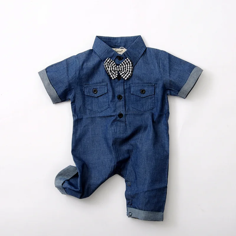 

New Baby Rompers Jean Short Sleeve Baby Boy Romper gentleman Bow Tie New Born Baby Children Toddler Baby Boy Clothes Jumpsuits