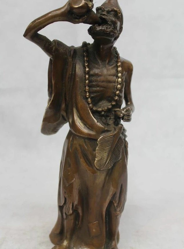 

13"Chinese Folk Pure Bronze excellent Lucky drink Jigong Buddha Statue