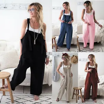 

Hirigin 2019 Women Casual Loose Linen Pants Cotton Jumpsuit Strap Harem Trousers Overalls