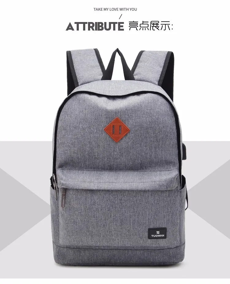 

Mobile computer mobile USB charging Canvas Backpack Schoolbags for girl Boy Teenagers Casual Travel Laptop Bags Rucksack mochila
