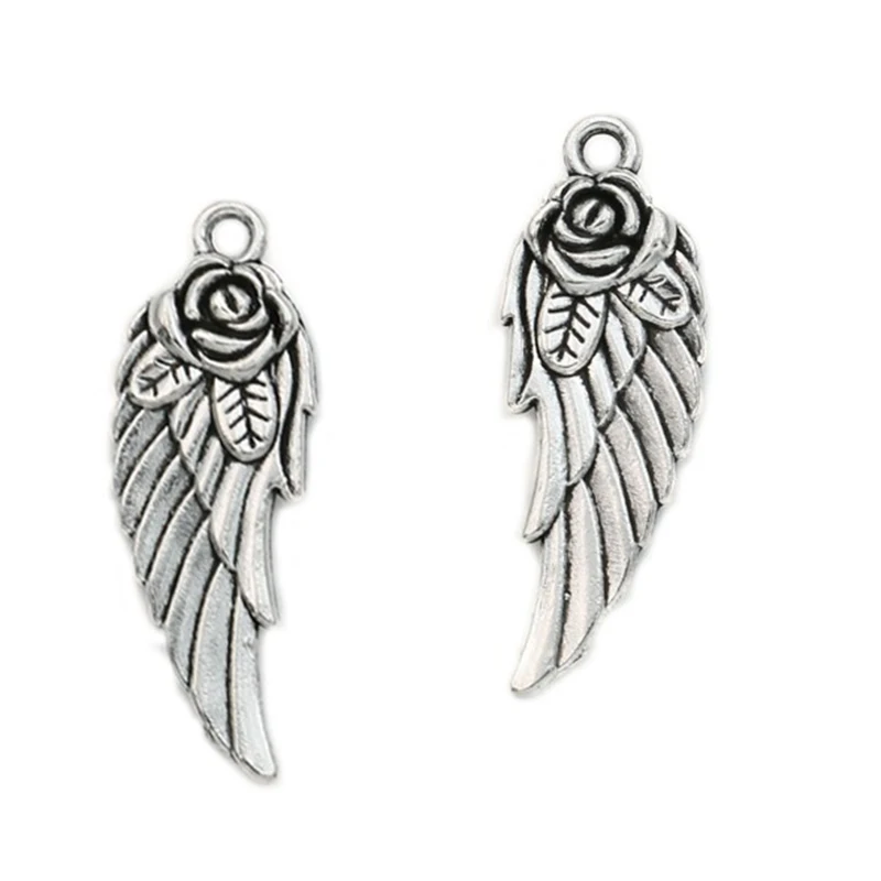 10pcs Antique Silver Plated Angel Wings Charms Pendants for Jewelry