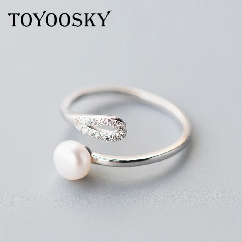 

TOYOOSKY Fashion 925 Sterling Silver Cubic Zirconia Open Adjustable Ring Women Men Wedding Engagement Finger Bijoux Accessories
