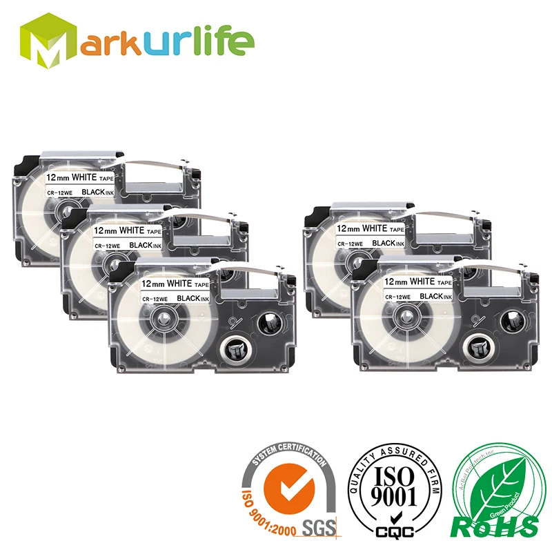 

5 Pack Selectable Color Label Tape 12mm*8m XR-12X XR-12WE XR-12RD XR-12BU XR-12YW XR-12GN XR-12GD XR-12SR for Casio Label Maker
