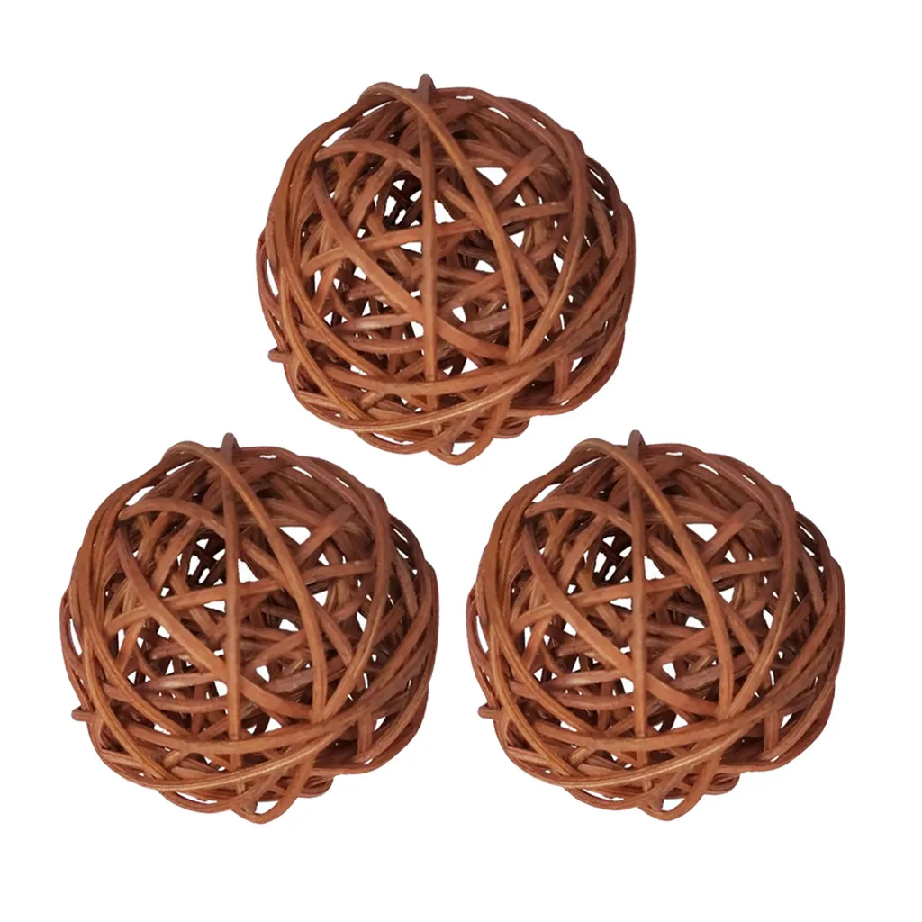 3Pieces/Set 8cm Rattan Wicker Ball Decoration Ornaments Wedding Christmas Party Table Desk Garden Hanging