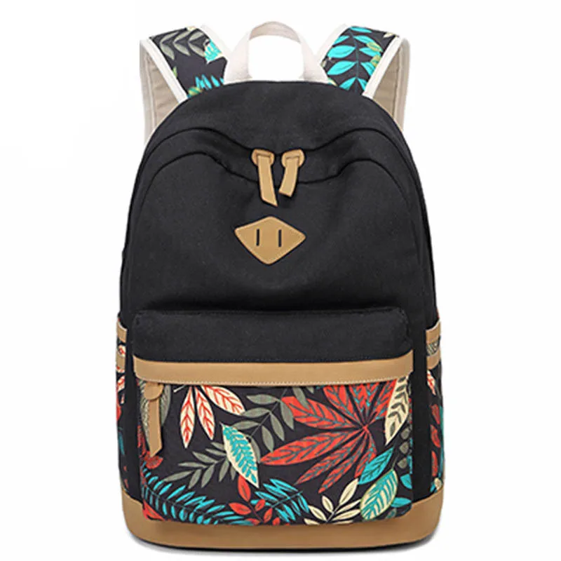 New Leaves Printing Backpacks For Girl Middle School Student Bag