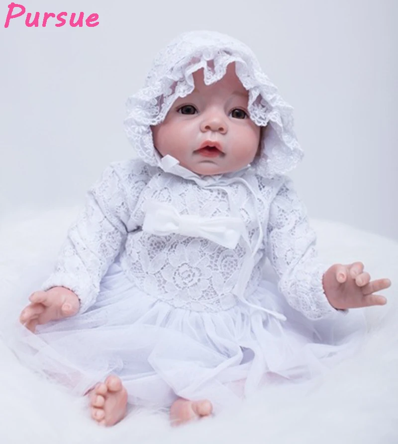 

Pursue 22"/55 cm White Dress Princess Newborn Lifelike Silicone Reborn Babies Dolls for Children Girl Gift Reborn Baby Doll 55cm