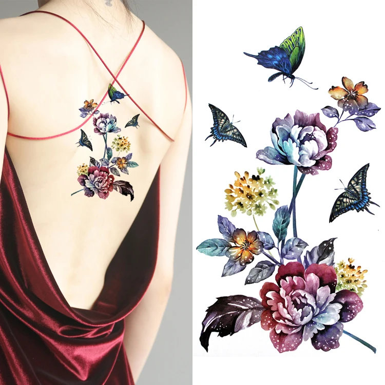 

Colorful big flower Body Art watercolor painting Waterproof fake tattoo For Woman Flash TemporaryTattoo Stickers 10*20CM KD1024