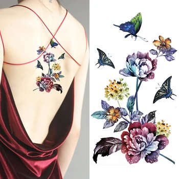Colorful big flower Body Art watercolor painting Waterproof fake tattoo For Woman Flash TemporaryTattoo Stickers 1020CM KD1024