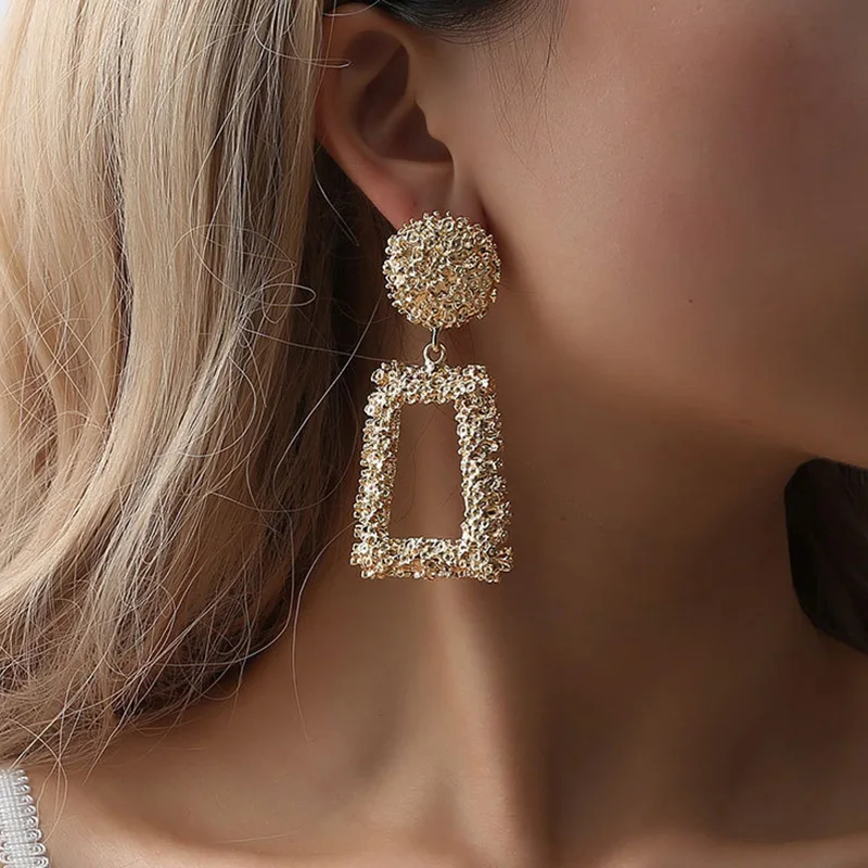 

JOUVAL Punk Metal Drop Earrings For Women Female Brincos Dangle Round Hyperbole Geometric Fashion Statement Party Club Jewelry