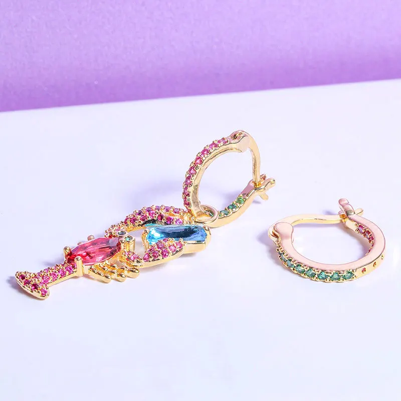 Molinuo new delicate fashion earring Crayfish pendant design earring for women rainbow cz colors charming jewelry