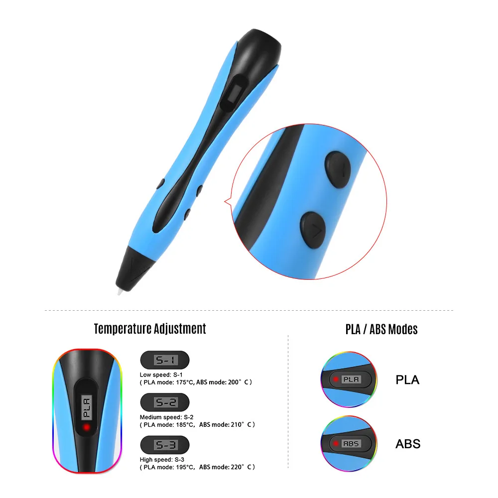 3D Ручка с PLA нитью заправки ЖК-экран 3D Рисунок печать Ручка Регулируемая температура и скорость дети обучающая игрушка подарок