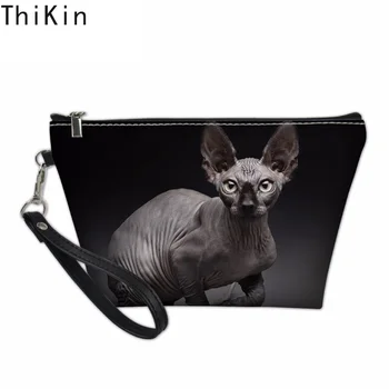 

THIKIN Fashion Cosmetic Cases for Women Travel Makeup Organize Sphynx Canadian Hairless Cats Print Functional Bag Make Up Pouch